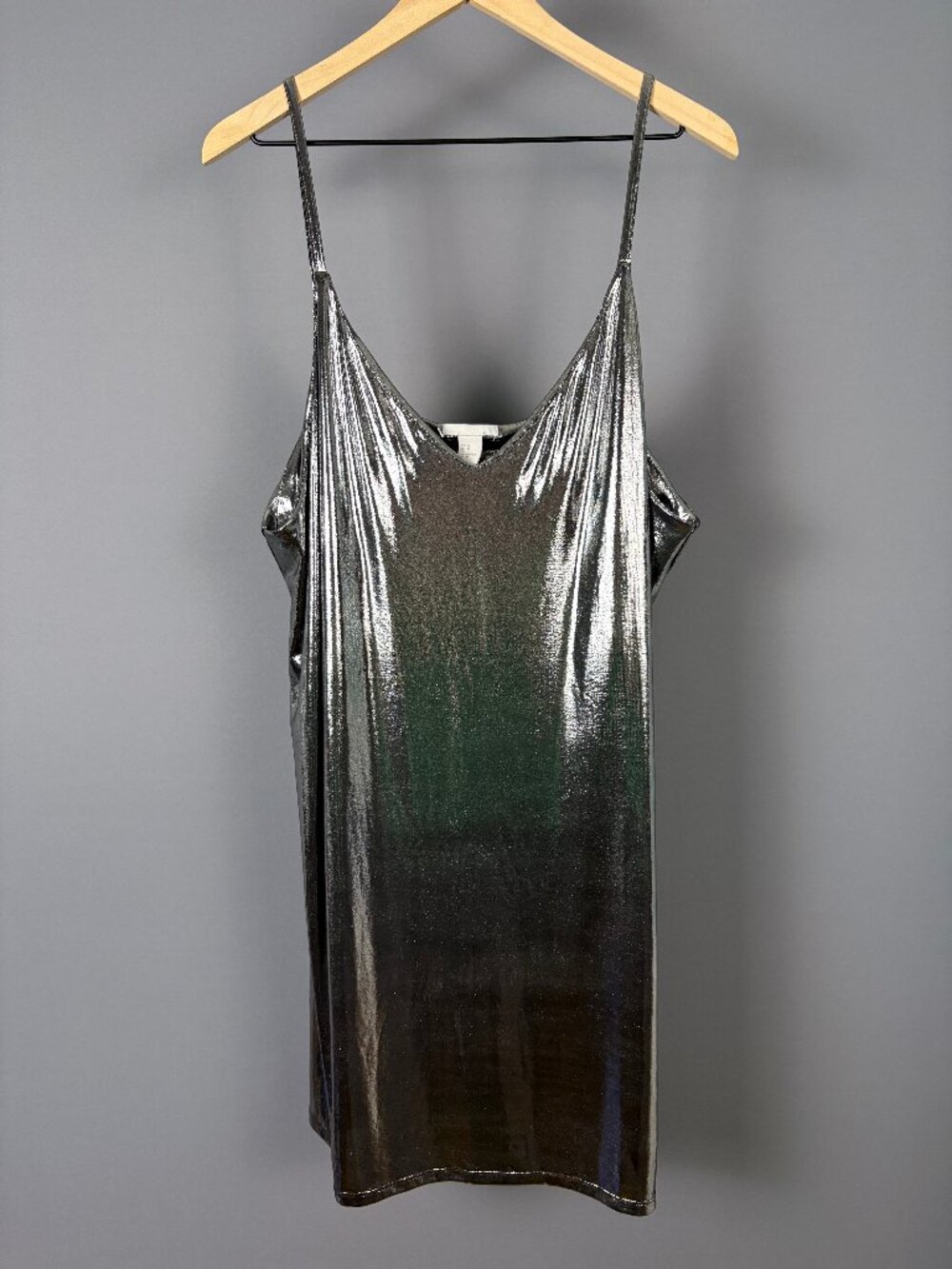 H&M Metallic Silver Slip Mini Dress Spaghetti Strap Party XL